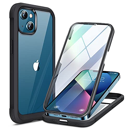 Compatible with iPhone 13 Mini case 5.4 inch, 2021 Upgrade Full-Body Glass Clear Case Bumper Case with Built-in 9H Tempered Glass Screen Protector for iPhone 13 Mini, Black