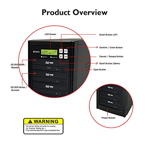 1 to 7 24X Burner M-Disc Support CD DVD Duplicator - Standalone Copier Duplication Tower OPT-S7T-DVD-BK