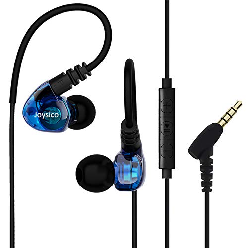 Sport Headphones Wired Over Ear in-Ear Earbuds for Kids Women Small Ears Comfortable, Earhook Earphones for Running Exercise Jogging, Ear Buds with Microphone and Volume for Cell Phones Blue