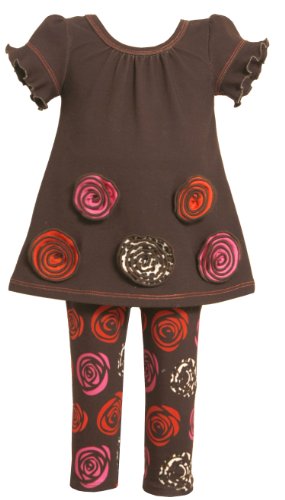 Baby-Girls   Knit Top with Rusched Flowers and Print Legging, Brown, 0-3 Months