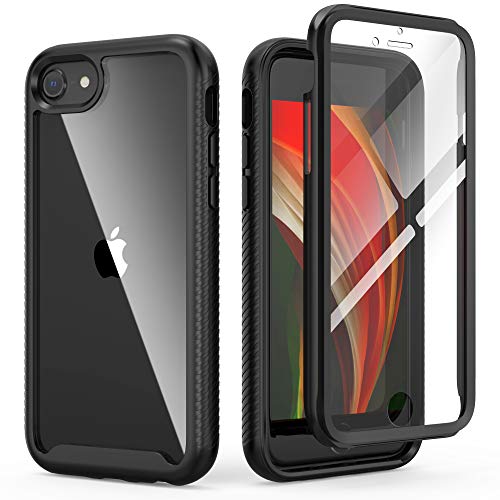 iPhone SE 2020 Case,iPhone SE 3nd Generation Case 2022,iPhone 8 & 7 Case,Full-Body Durable Shockproof Case with Build in Screen Protector Heavy Duty Shock Resistant Hybrid Rugged Cover, Black
