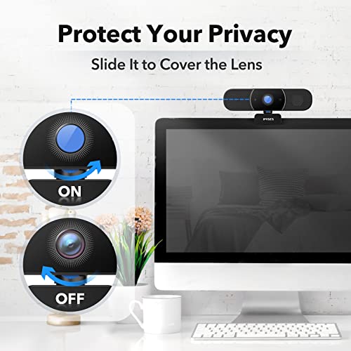 3 in 1 Webcam - Webcam with Microphone and Speaker, 2K QHD, Autofocus Laptop Camera w/Light Correction, Noise Reduction Computer Camera for Conference/Streaming, USB C Plug & Play with Privacy Cover