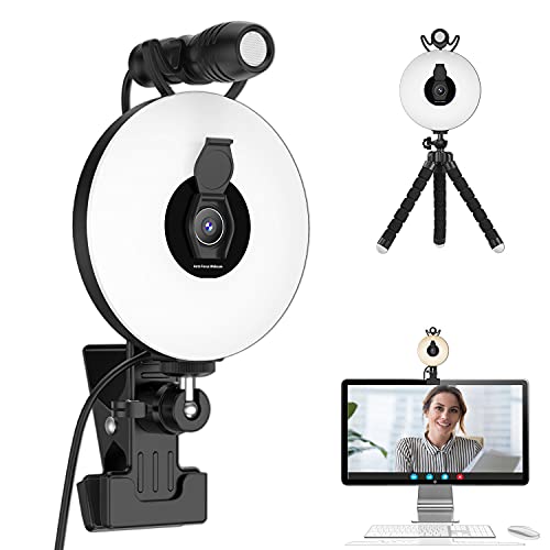 ACNCTP 1080P Webcam with Ring Light and Pro Microphone AutoFocus Web Camera for Computer PC Desktop Pro Streaming Webcam for Recording, Calling, Zoom, Skype, Conferencing, Gaming