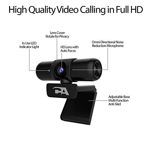 CA Essential Webcam 1080HD-AF - USB Webcam with Microphone for Desktop or Notebooks, 1080p Webcam, HD Auto-Focus and Light Correction, Omni-Directional Microphone (WC-2000)