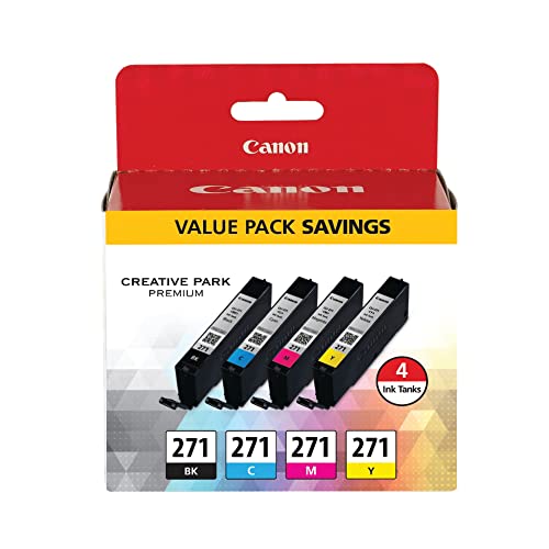 CLI-271 Black/Cyan/Magenta/Yellow Ink Tanks (0390C005), Pack of 4
