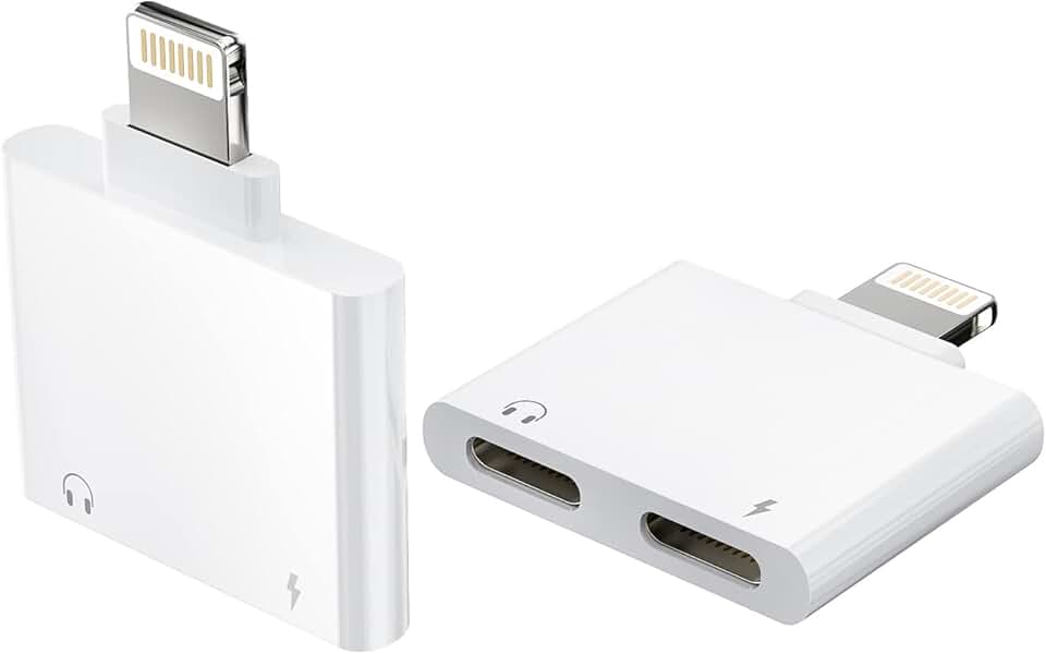 Dual Lightning Headphone Splitter and Charging Adapter (2 Pack)