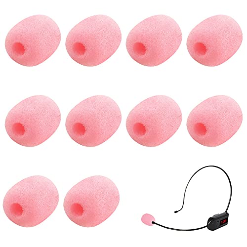 10 Pack Lapel Headset Microphone Windscreen, Microphone Sponge Foam Cover Mini size Lavalier Microphone Windscreen for Variety of Headset Microphone, Pink