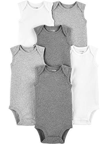 Uni  Babies' Sleeveless Bodysuit, Pack of 6, White/Light Grey Heather/Medium Grey Heather, 3-6 Months