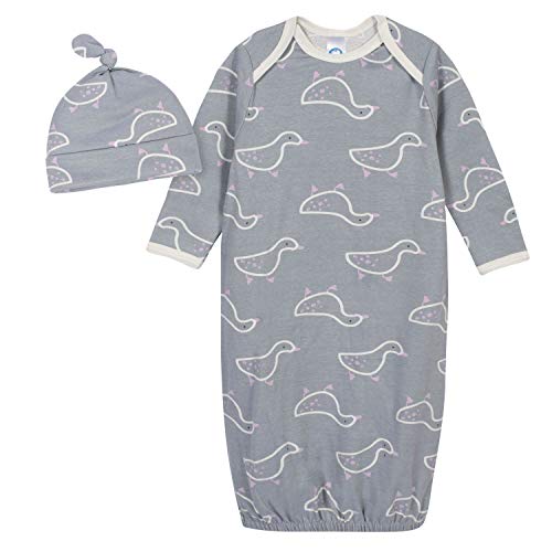 Baby Girls 2-Piece Gown and Cap Set, Grey/Ivory,