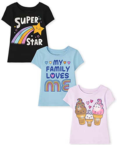Baby Toddler Girls Short Sleeve Graphic T-Shirt 3-Pack, Family, 2T
