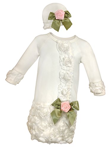 Girl's Night Out Gown and Cap Set, White, 0-6 Months