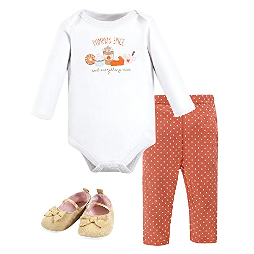 Cotton Bodysuit, Pant and Shoe Set, Pumpkin Spice Orange, 0-3 Months