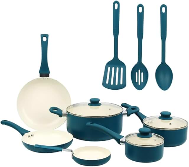 12-Piece Blue Ceramic Nonstick Cookware Set