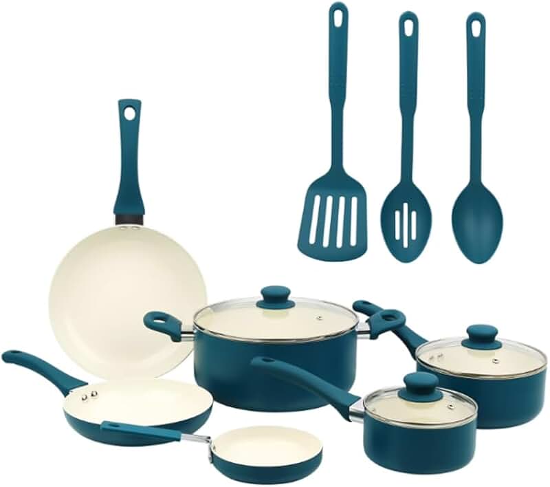 12-Piece Blue Ceramic Nonstick Cookware Set