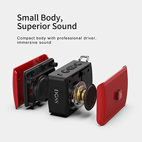 Bluetooth Speaker, Genie Portable Speaker with Clean Sound, Built-in Mic, Ultra-Portable Design, 8 Hours of Playtime, Mini Speaker with Strap for Home, Outdoors, Travel, Gift Ideas- Red