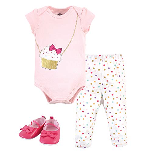 Uni  Baby Cotton Bodysuit, Pant and Shoe Set, Cupcake, 0-3 Months