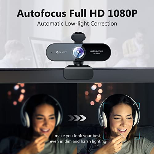 HD Webcam 1080P, USB Webcam with Privacy Cover & 2 Noise-Canceling Mics, Fast AutoFocus, Nova 96FOV Wide Angle Webcam, Plug & Play Camera for Computer for Zoom/Skype, Meeting/Online Classes