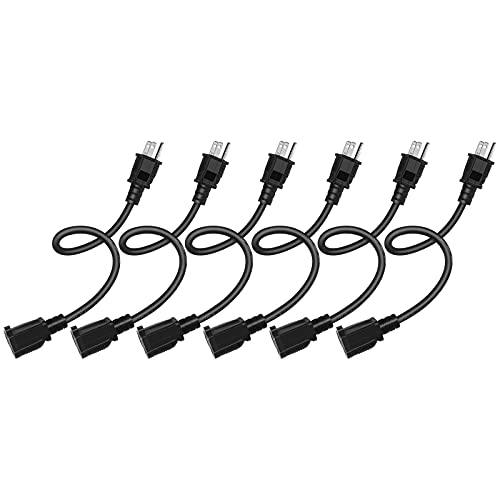 Short Extension Cord 1 Foot- Heavy Duty SJOOW 3 Prong Plug Outlet Saver, 16AWG/13A, 125V, UL Listed Cables(6 Pack, Black)