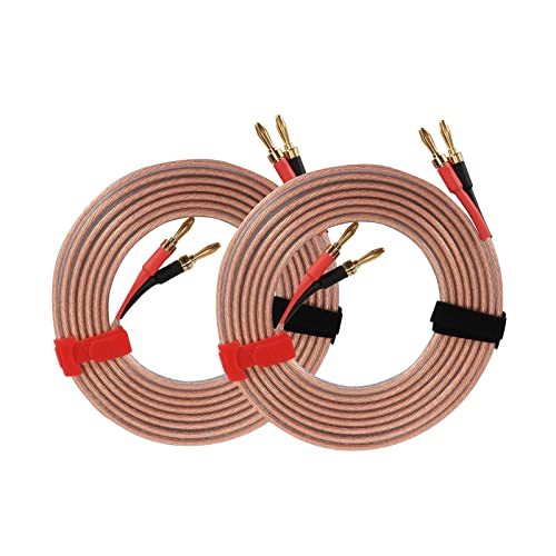 1 Pair HiFi 13AWG Speaker Cables High Strand Count Oxygen-Free Copper (OFC) Wire with Dual Gold Plated Banana Plug Tips Audiophile Grade 3FT 6FT 10FT (15FT)