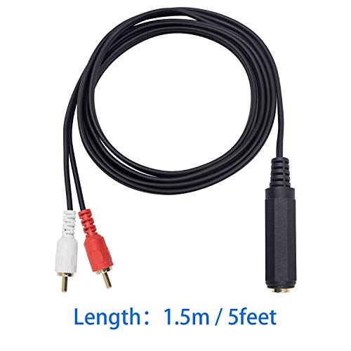 1/4 inch to RCA Cable 5 feet, 6.35mm 1/4 inch TRS Stereo Jack Female to 2 RCA Male Y Splitter Headphone Adapter Cable(635F-2RCAM)