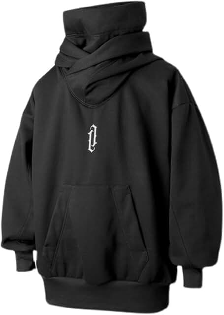Double Neckline Cotton Pullover Hoodie for Men