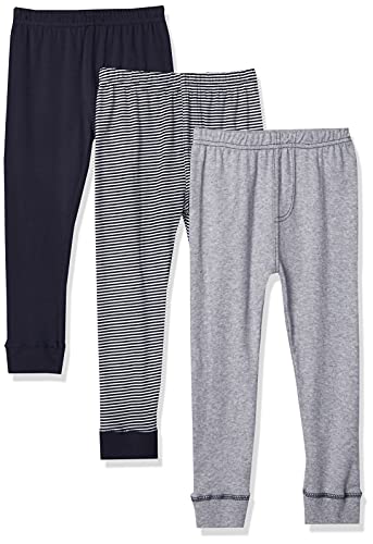 Unisex Baby Cotton Pants, Stripe Navy Gray, 0-3 Months