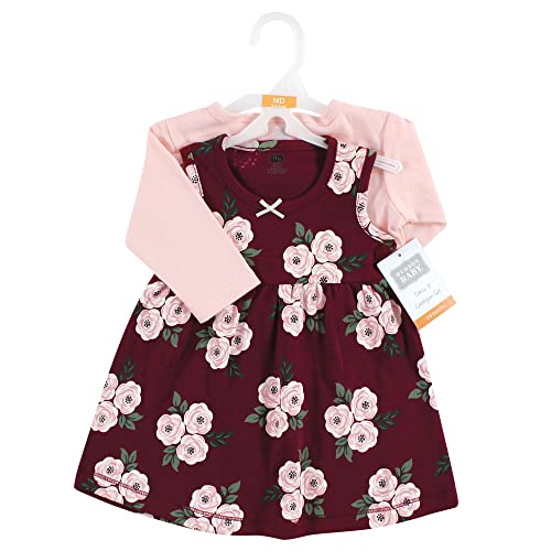 girls  Cotton and Cardigan Set, Burgundy Floral, 0-3 Months Casual Dress, Burgundy Floral, 3 Months US