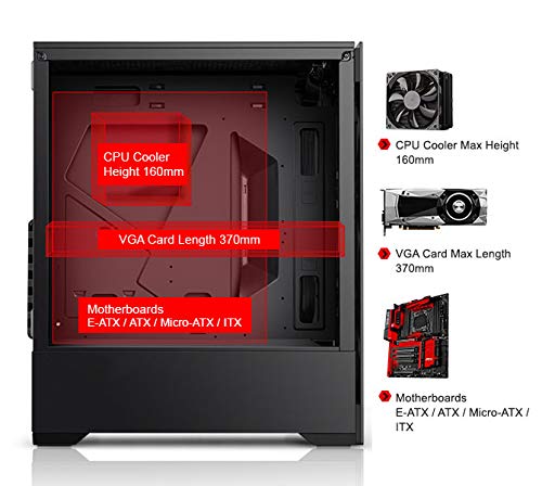 b-Voguish Gaming PC with Tempered Glass ATX Mid Tower, USB3.0, Support E-ATX, ATX, mATX, ITX. (Note: Fan NOT Included in This Model. Only b-Voguish-RGB (ASIN# B08W2MXBQJ) Come with ARGB Fans)