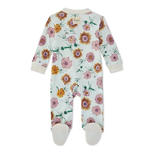 Girls' Sleep and Play Pajamas, 100%  Cotton One-Piece Romper Jumpsuit Zip Front PJs, Sunshine Floral, 3 Months