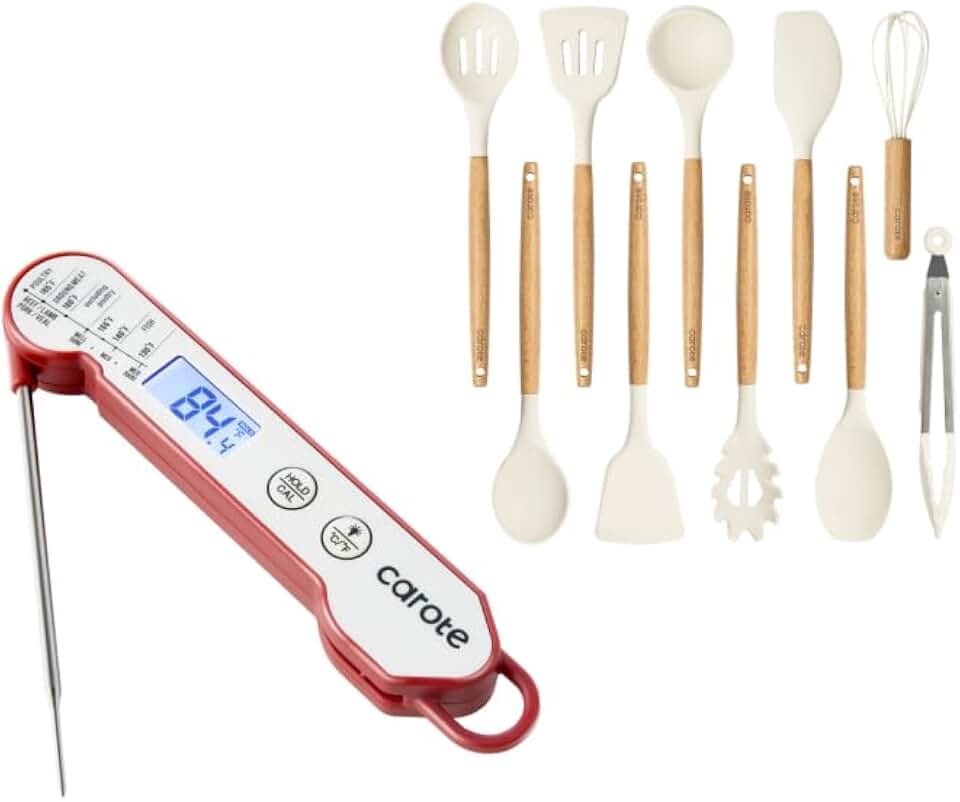 Silicone Cooking Utensils Set and Meat Thermometer