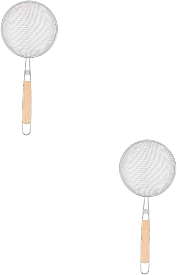 Set of two stainless steel skimmers with wooden handles