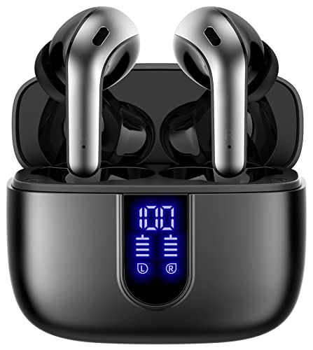 Bluetooth Headphones True Wireless Earbuds 60H Playback LED Power Display Earphones with Wireless Charging Case IPX5 Waterproof in-Ear Earbuds with Mic for TV Smart Phone Computer Laptop Sports