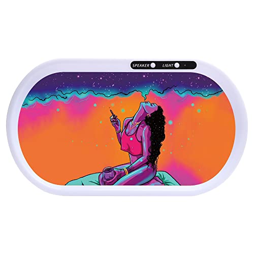 Bluetooth Speaker LED Glow Light Up Tray - 7 Colors Party Mode Rechargeable, Lights with Music, Fashionable Pattern Finish with Smooth Rounded Edges - Red Girl
