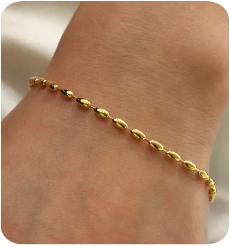 Trendy 14K Gold Plated Beaded Dainty Bracelet for Women