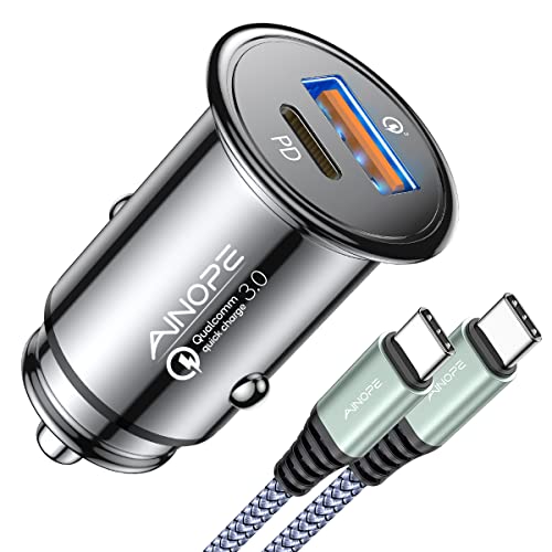 USB C Car Charger 48W Super Mini All Metal Fast USB Car Charger Adapter PD&QC 3.0 Dual Port Compatible with iPhone 14 Pro Max 13 12 11 X XR 8 Plus Samsung Galaxy Note 20 10 S21 20 Google Pixel
