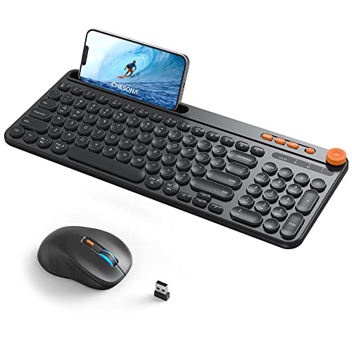 Bluetooth Keyboard and Mouse Wireless, Multi-Device Rechargeable Keyboard and Mouse Combo with Phone Holder, Dual-Mode (Bluetooth 5.0+3.0+2.4GHz), Compatible with Mac/Windows/iOS/Android
