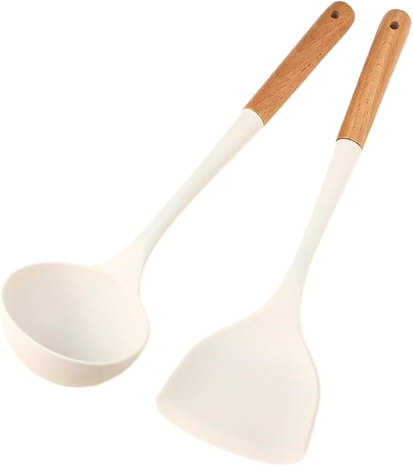 Heat-Resistant Silicone Cooking Utensil Set with Wooden Handles