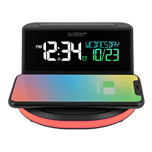 617-148-INT Wireless Charging Alarm Clock with Glowing Light Base, Black