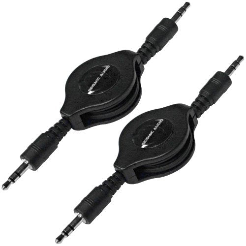 '- SA-iERet3-2Pack - 2 Pack of 3 Foot Retractable 1/8" (3.55mm) Stereo Male to Male Patch Cables for Connecting Mobile Devices