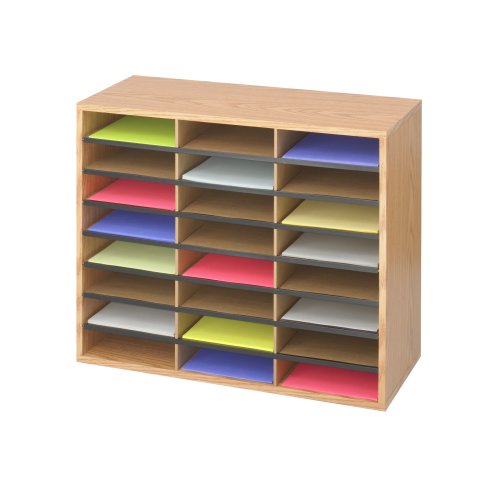Wood Literature Organizer with 24 Compartments