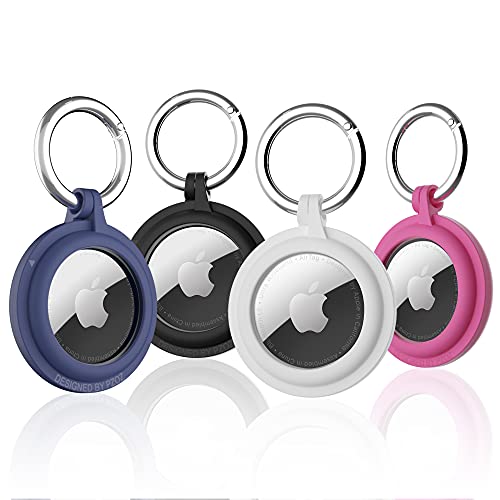 (4 Pack) AirTag Case Keychain Built-in Screen Protector Holder Compatible with Apple AirTag, Hard Plastic Anti-Lost Cover Accessories, Finder Items for Kids Dogs Collar Keys Ring(Multi-Color)