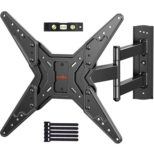 Full Motion TV Wall Mount for 23-55 Inch Flat Curved TVs with Swivel Articulating Extends Tilt Arm, Single Stud Perfect Center Design TV Bracket Max VESA 400x400mm up to 88lbs by , PGMF5