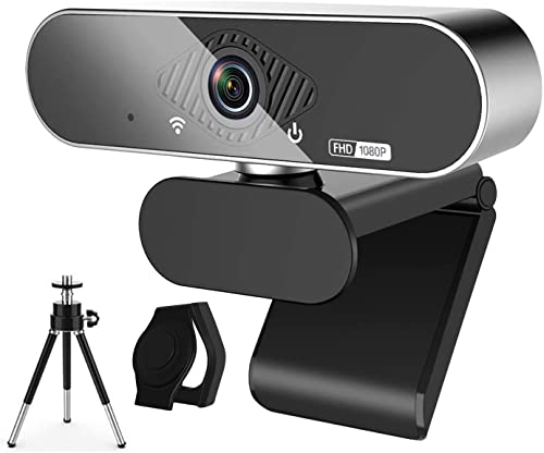 Webcam, 1080P Pro HD Webcam with Stereo Microphone, 110 Wide Angle, Privacy Cover, Tripod, for Conferencing, Live Streaming, Recording, Compatible with Skype/Zoom/YouTube