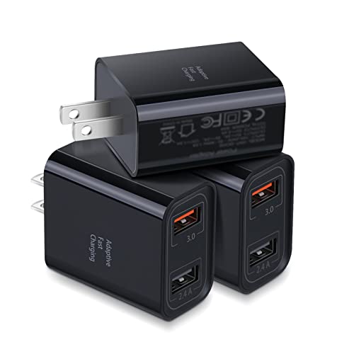 Dual USB Wall Charger 3 Pack 30W Fast Charging Black
