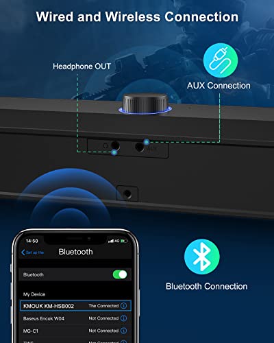 Bluetooth Speakers, Speakers Computer Sound Bar, Dynamic LED Gaming PC Soundbar with Microphone, HiFi Stereo PC Speakers, 3.5mm AUX-in USB Powered Speakers for PC, Desktop Soundbar for PC/Laptop