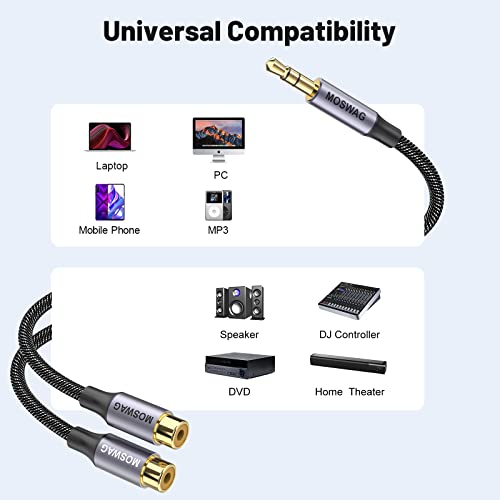 3.5mm to RCA Cable 1 Pack,3.5mm Male to 2 RCA Female Headphone Jack to RCA Stereo Audio Adapter Cable Compatible with Smartphones,MP3,Tablets,Speakers,Home Theater,HDTV and More