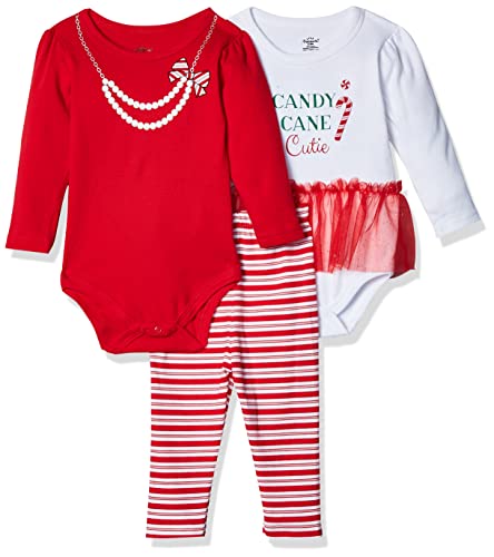 Uni  Baby Cotton Bodysuit and Pant Set, Candy Cane Cutie, 3-6 Months