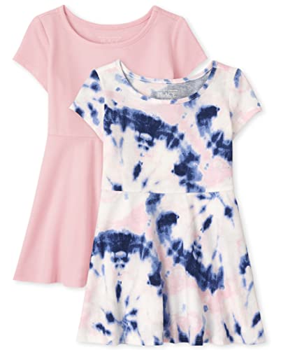 Baby 2 Pack Toddler Girls Skater Dress, Pink Tie Dye 2-Pack, 5T