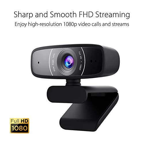 Webcam C3 1080p HD USB Camera - Beamforming Microphone, Tilt-Adjustable, 360 Degree Rotation, Wide Field of View, Compatible with Skype, Microsoft Teams and Zoom