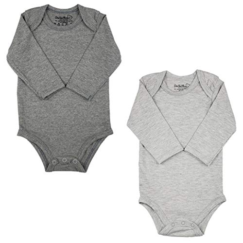 Baby Bodysuits Soft Cotton Spandex Long Sleeve and Short Sleeve (Gray 2-Pack Long Sleeve, 0-3 Months)